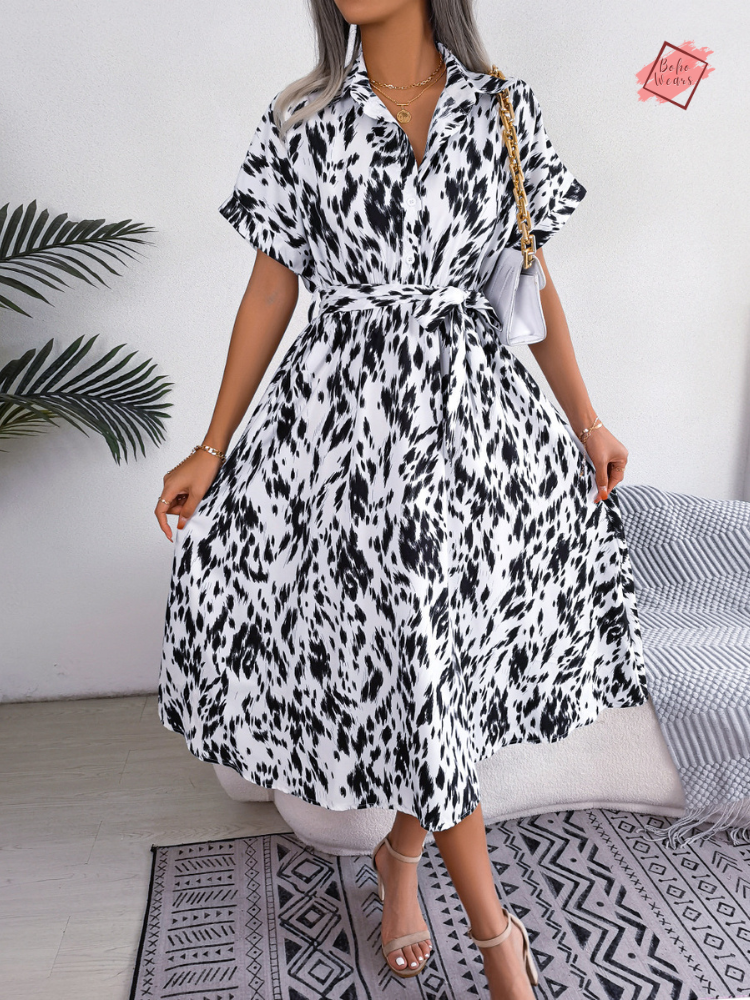 chinese dress ladies Summer Women's Leopard Lace-Up Shirt Dress: Casual & Chic