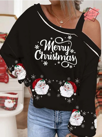 Autumn Winter Santa Claus Christmas T-Shirt for Women