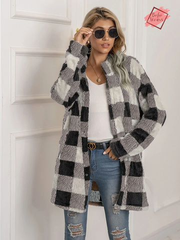 Chic and Cozy: Women's Winter Plush Overcoats in Trendy Vintage Plaid Design