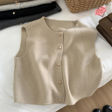 Elegant Korean Knit Sleeveless Cardigan – Slim Fit Women’s Autumn Fashion Top