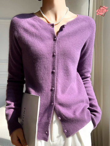 100% Wool Cardigan for Women – Solid Casual Warm Sweater Knitwear | Autumn Winter