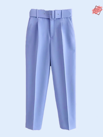 High Waist Light Blue Blazer Suit Set