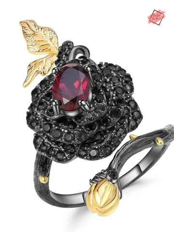 Elegant Handmade Rhodolite Garnet Rose Flower Ring - Adjustable Open Ring in Sterling Silver for Women