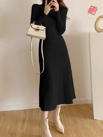 Elegant Knitted Sweater Dress for Women - Slim Long Sleeve Midi Dress (Winter Collection)