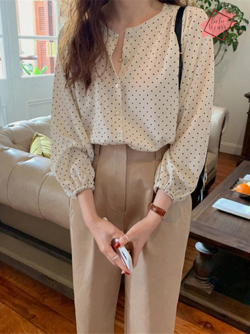 Chic Office Lady Oversized Dot Blouses - Korean Style Spring/Summer Tops