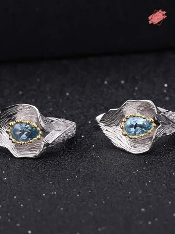 Elegant 1.68Ct Natural Swiss Blue Topaz Leaf Stud Earrings