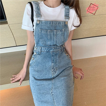 Women's Korean Denim Sundress: Sleeveless, Spaghetti Strap, Pockets - Stylish Long Streetwear Dress