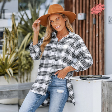 Women's Plaid Flannel Shirt Jacket: Casual Loose, Long Sleeve Button-Front Top