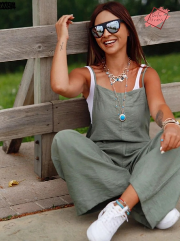 Chic Spaghetti Strap Overalls - Women's Casual Wide-Leg Jumpsuits with Cropped Pants