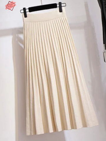Trendy High Waist Midi-Length Pleated Skirt for Autumn/Winter - Korean Fashion