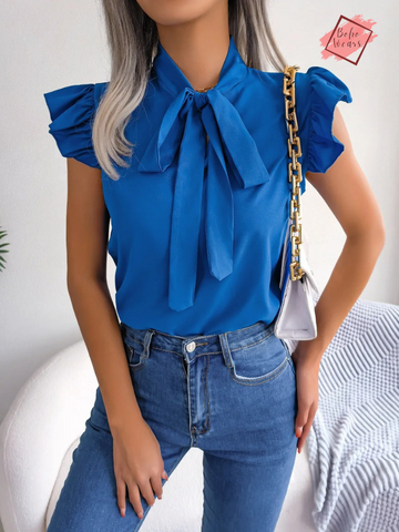 Spring/Summer Collection: Women's Chiffon Shirt with Wooden Ear Lace-Up and Bow Tie