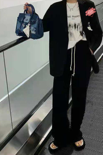 Women's Stylish Spring Blazer Suit Set - Elegant Long Jacket with Matching Blouse