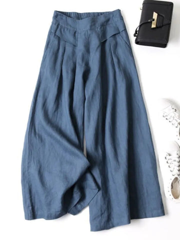 Damen-Hose aus Leinen und Baumwolle mit weitem Bein