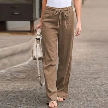 Damen-Hose aus Baumwollleinen mit geradem Bein
