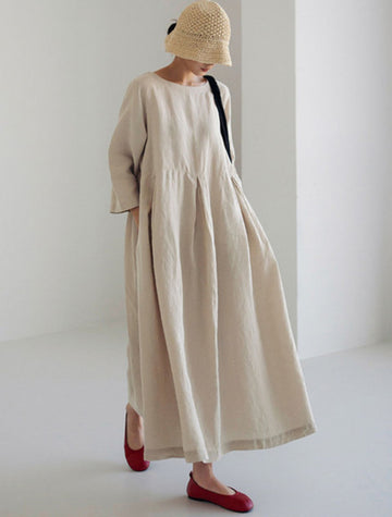 Lässiges Frühlingskleid aus Baumwollleinen für Damen