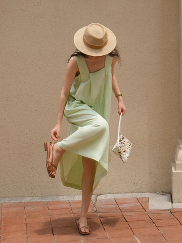 Women's Cotton And Linen Loose Oversize Square Collar Summer Dress