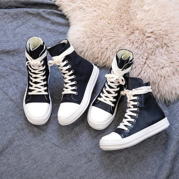 Women's Biker Zipped Sneakers in Canvas & PU Leather