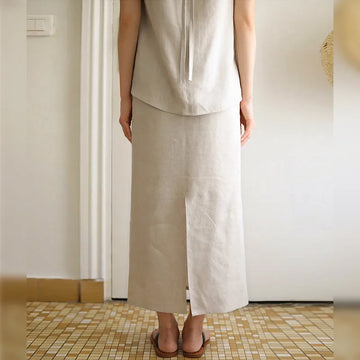 Women's Linen Long High Waist Back Zipper A-Line Skirt