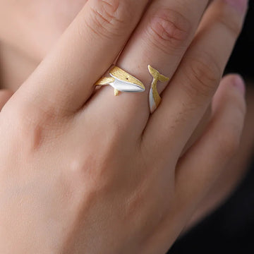 925 Sterling Silver & 18K Gold Whale Dating Adjustable Ring for Women