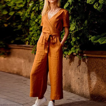 Wide Leg Cotton Jumpsuit , Summer Casual Overalls Jumpsuit, High Waist Jumpsuit