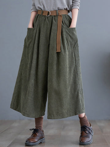 Cord-Vintage-Hosen mit hoher Taille, lockere Damen-Hose mit weitem Bein
