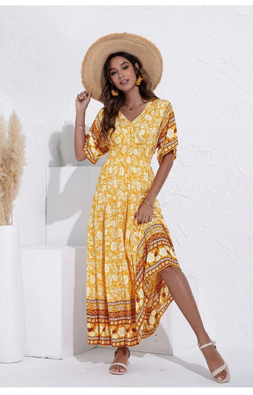 Robe florale taille haute pour invité de mariage bohème douce