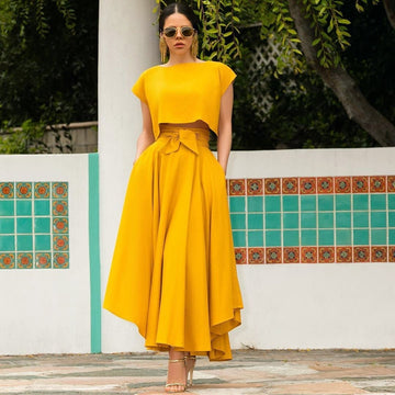 Fashion Women's Ladies Solid Color Bandage Pleated Cocktail Party High Waist Summer A Line Skirt