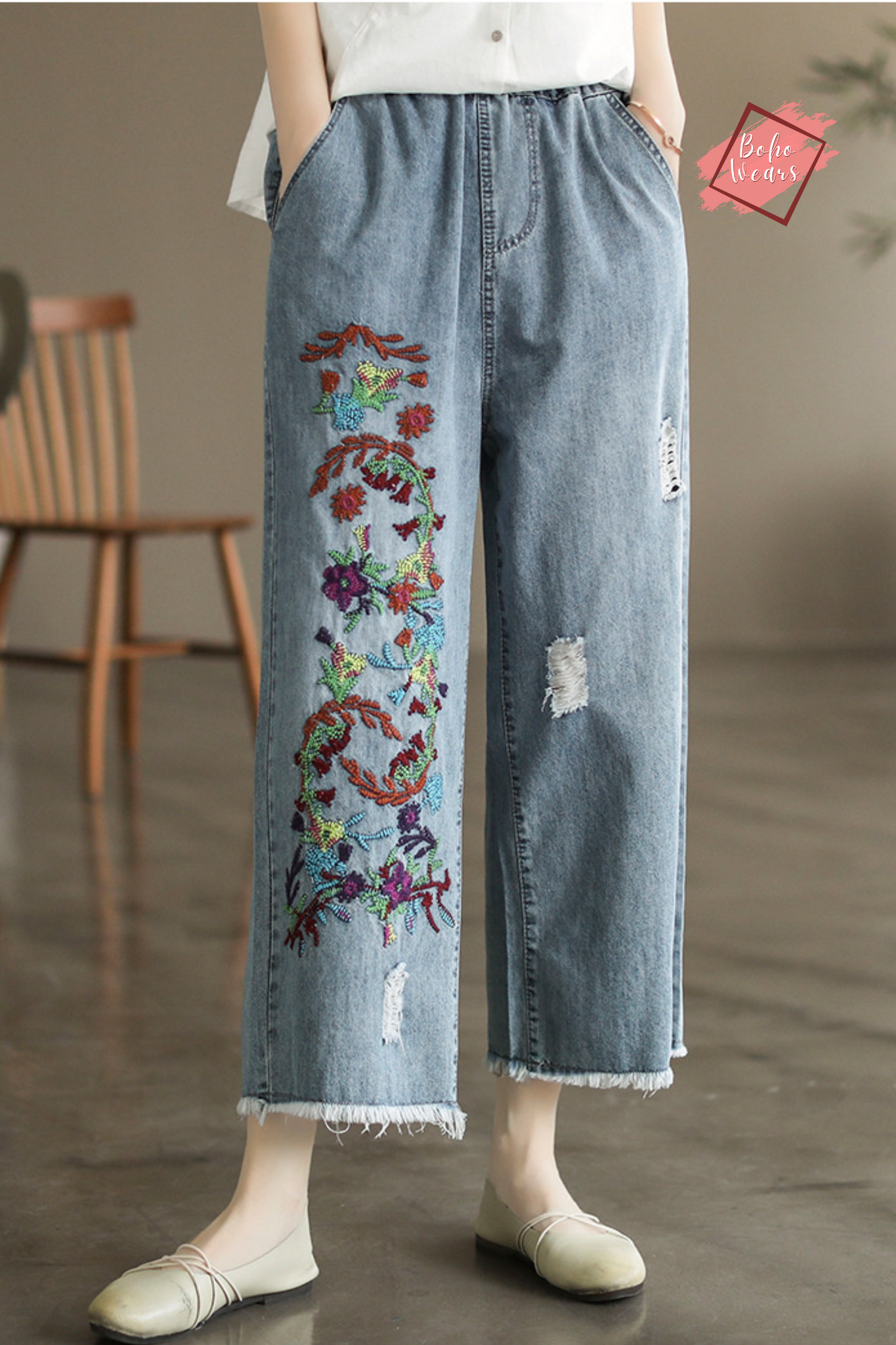 Vintage Boho Women's Embroidered Floral Jeans - Your New Fashion Essential