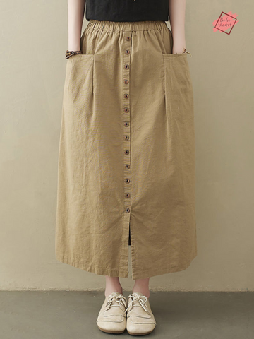 BohoWears Summer 2024: Cotton Linen Women's Midi-Length Skirt