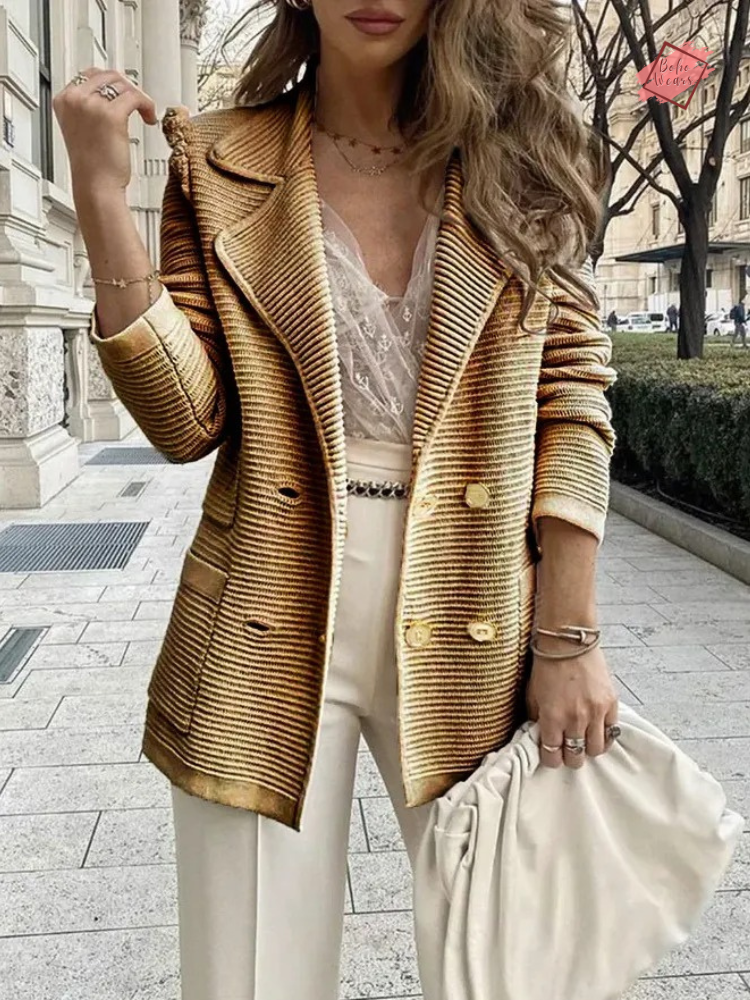 Chic Women's Double-Breasted Long Sleeve Blazer Cardigan with Button Accents