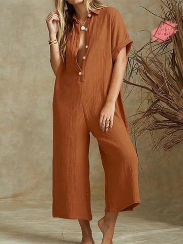 Vintage-inspired Fashion Casual Long Jumpsuit - Women's Romper in Solid Colors - Size 5XL