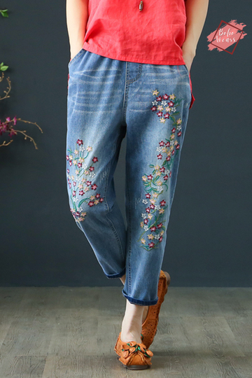 Vintage Floral Embroidered Baggy Jeans - Embrace the 2024 Spring-Summer in Style