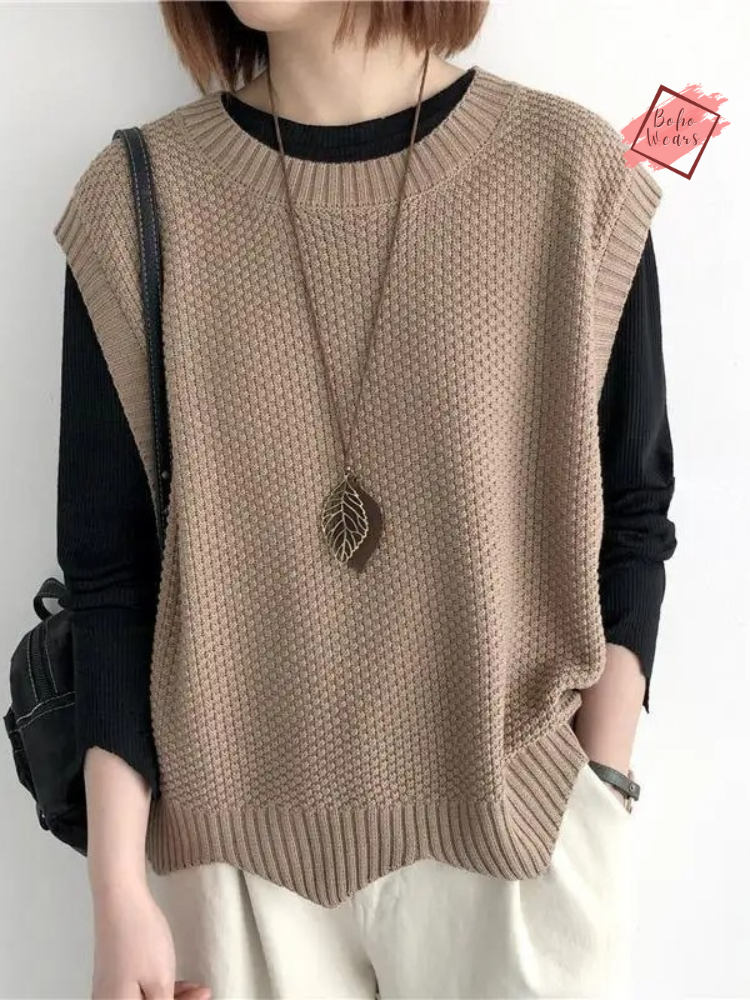 2024 Casual Women's Sweater Vest - Loose Knitted Sleeveless Jacket with Irregular Hem for Spring/Autumn