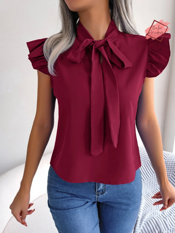 2024 Spring/Summer Collection: Women's Chiffon Shirt with Wooden Ear Lace-Up and Bow Tie