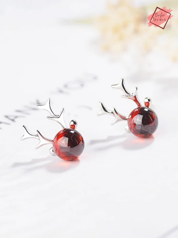 925 Silver Christmas Deer Elk Stud Earrings