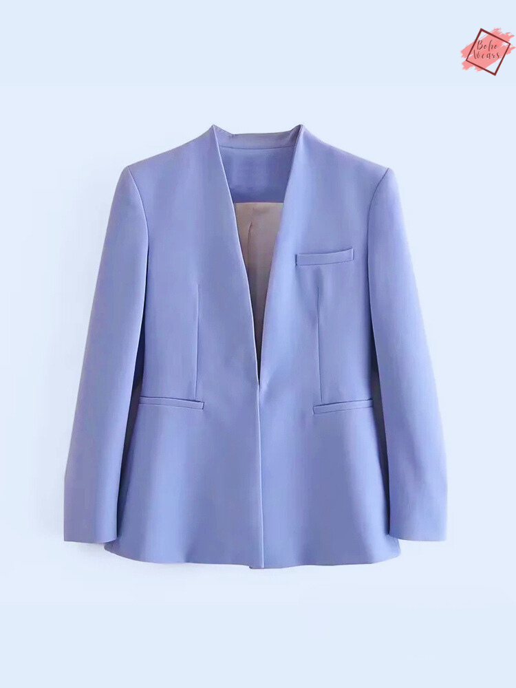 High Waist Light Blue Blazer Suit Set