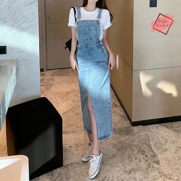 Women's Korean Denim Sundress: Sleeveless, Spaghetti Strap, Pockets - Stylish Long Streetwear Dress