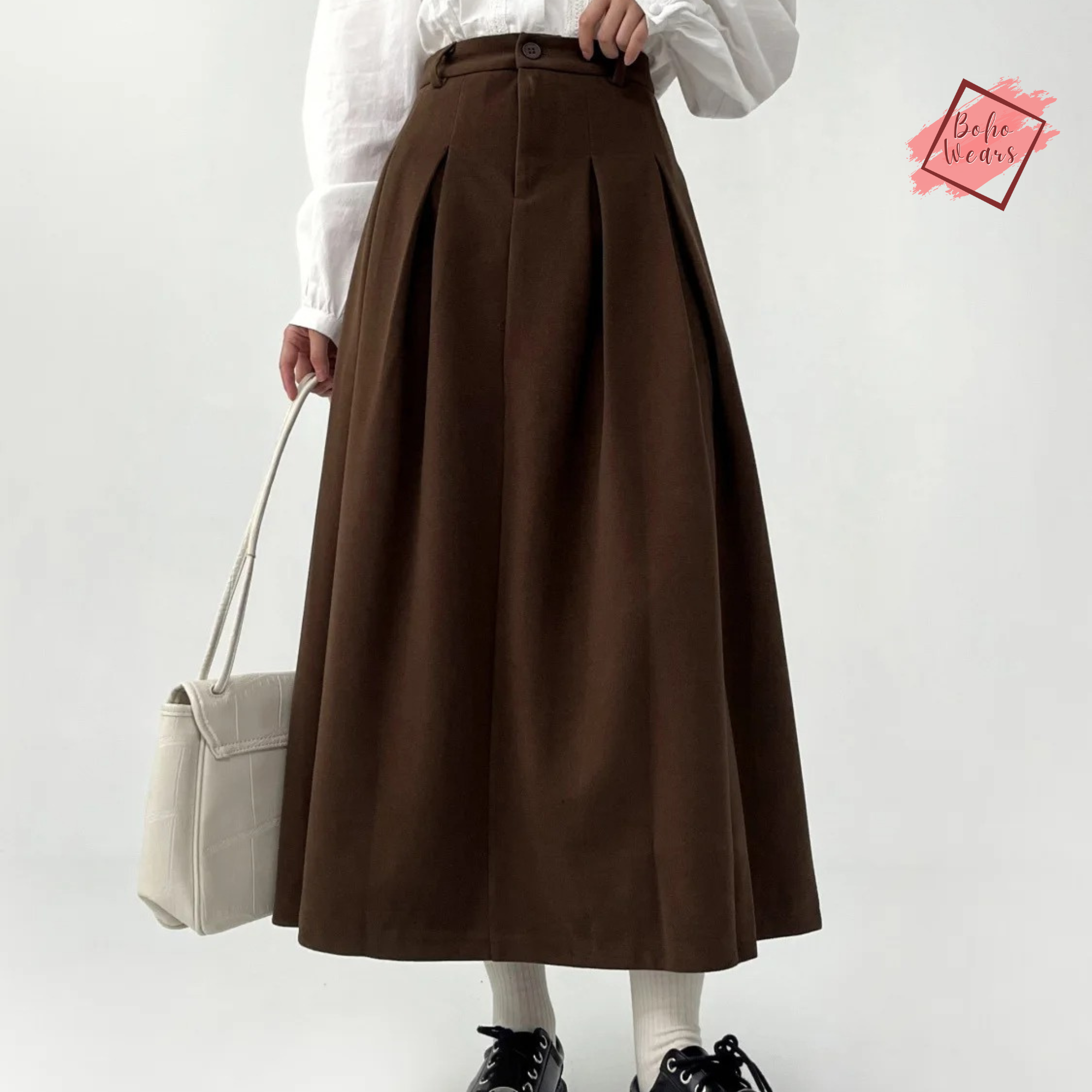 Vintage Korean Style: Elevate Your Casual Look with a High-Waisted A-line Midi Skirt