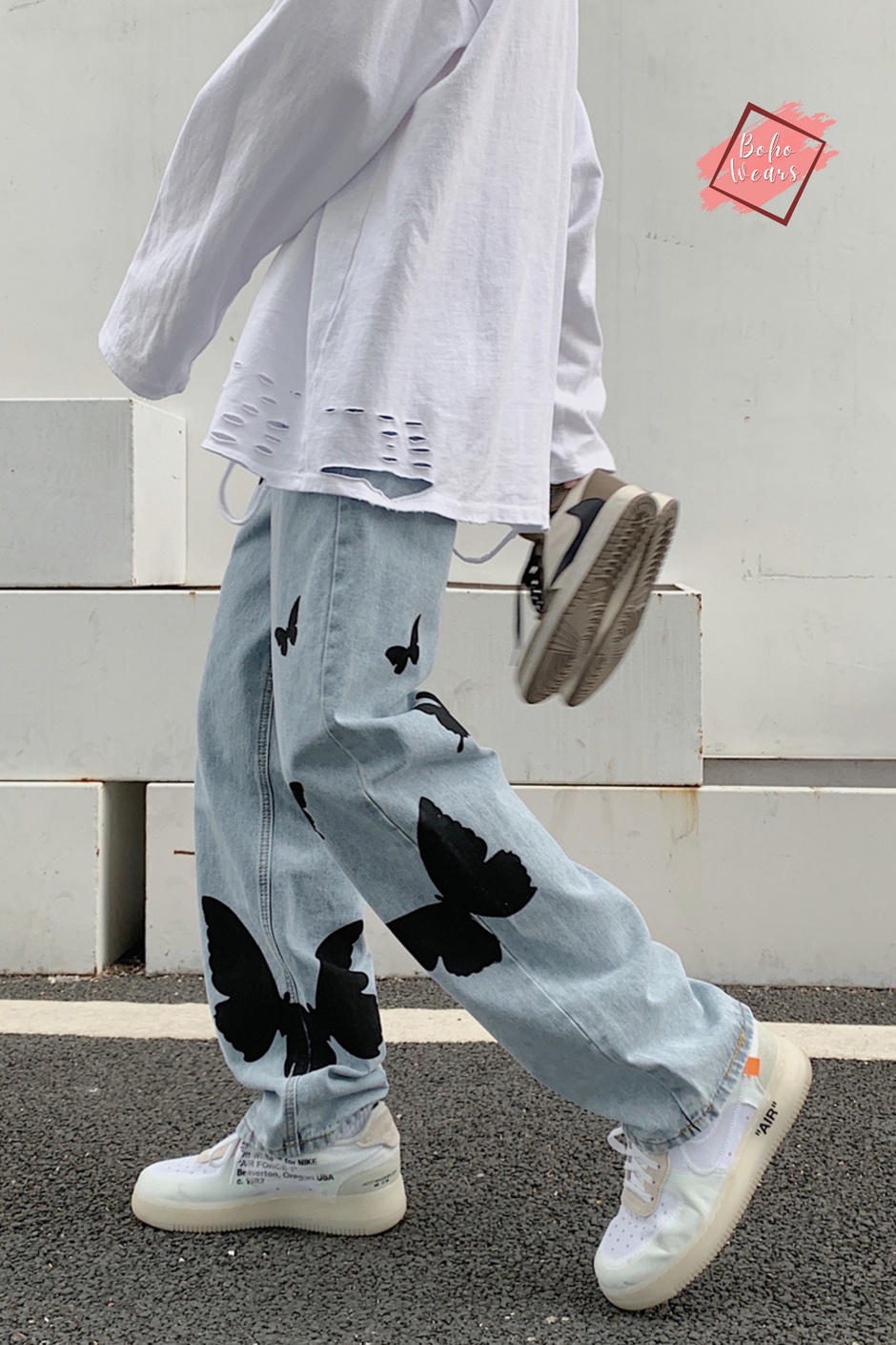 High-waist boho straight-cut jeans for ladies main image 1