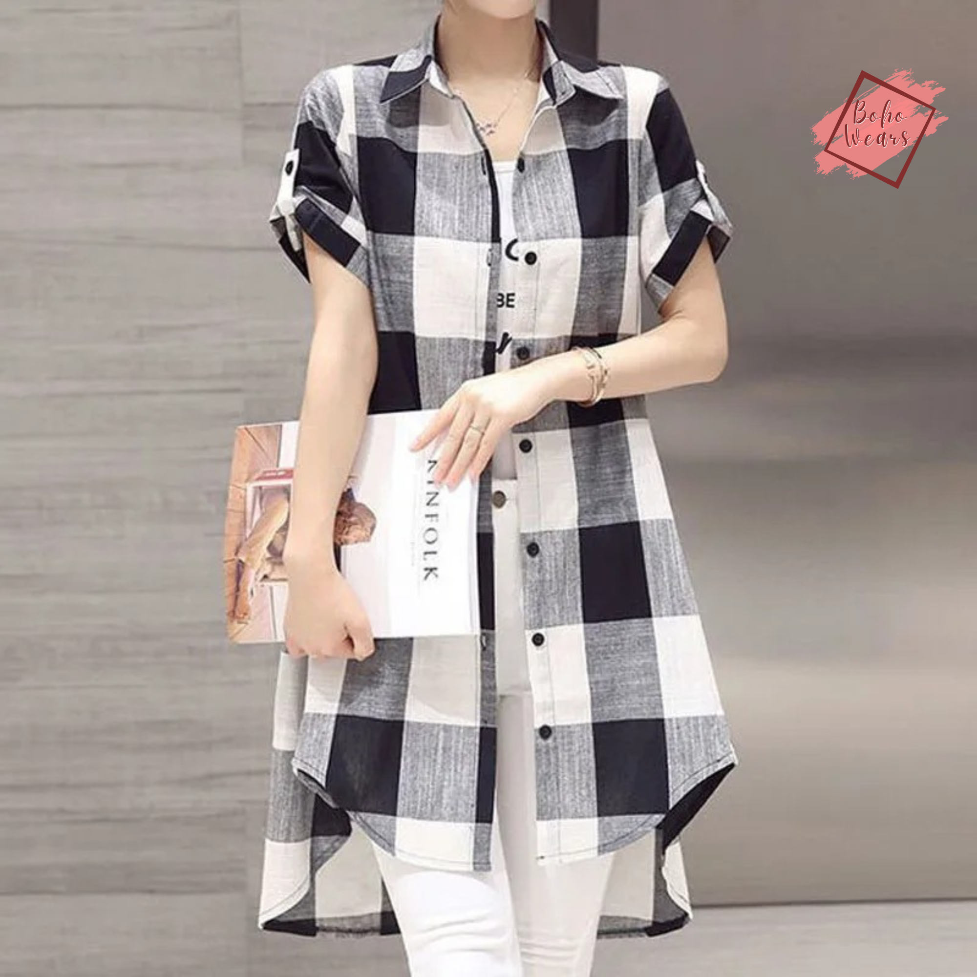 Summer New Women's Casual Plaid Shirt: Short Sleeve, Turn-Down Collar, Single-Breasted