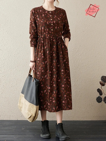 Elegant Ladies A-line Long Dress - Autumn Vintage Style