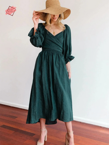 Elegant Multiway Wear Women's Dress with Ruffle Lantern Sleeve