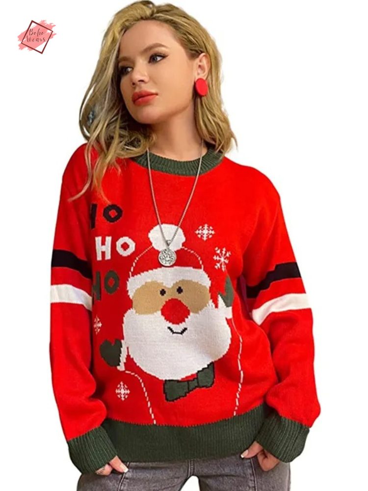 Cozy and Cute: Autumn and Winter Women's Reindeer Print Christmas Sweater with Warm Fur Collar