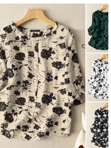 Stylish Women's Vintage Floral Blouse - Perfect Summer O Neck 3/4 Sleeve Top