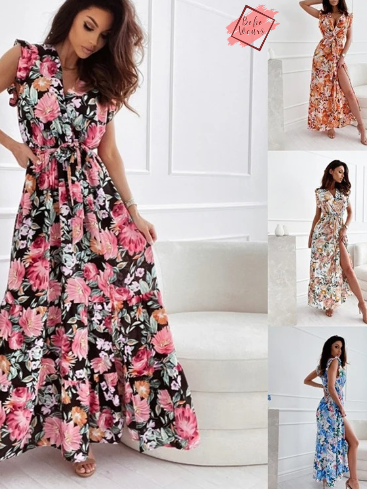 Bohemian Elegance: Autumn 2024 V-Neck Sleeveless Long Dress