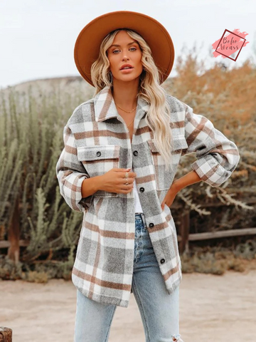 Winter Essentials: Women's Warm Plaid Flannel Shirts - Casual Woolen Blouses with Pockets