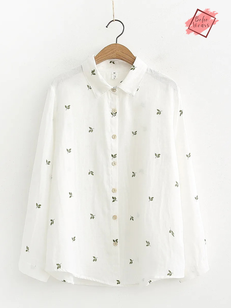 Cotton Embroidered Long Sleeve Shirts: Women's Versatile Spring/Fall Wardrobe Essential