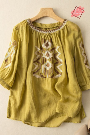 Soft Cotton Embroidered Top - Handmade Boho Pullover - Fashionable Women Cotton Blouse