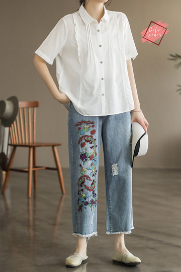 Vintage Boho Women's Embroidered Floral Jeans - Your New Fashion Essential