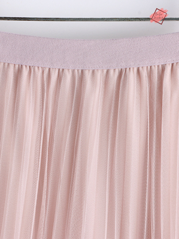 2024 Spring-Summer Women's Midi Skirt: Elevate Your Casual Look with Faux Pearl Beading & Tulle Pleats